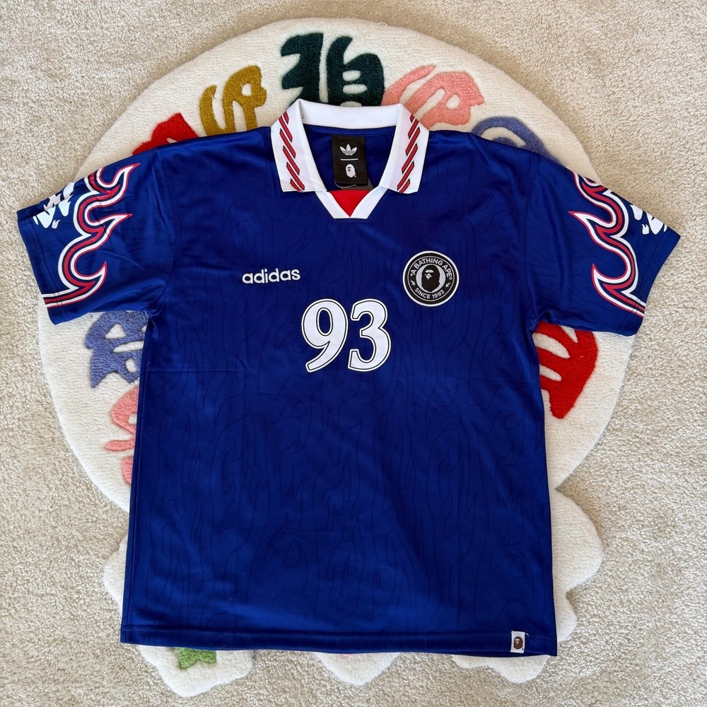 Adidas x BAPE SSL Flame Jersey Blue 93 Soccer Jersey Mens Size M